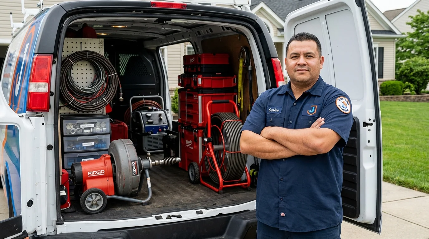 Professional drain cleaning equipment and Johns Plumbing LLC plumber in Sunflower