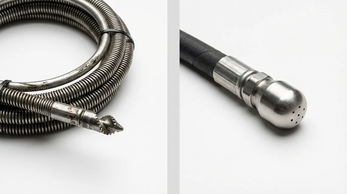 Drain snake cable and hydro jetting nozzle used for drain cleaning in Sunflower, MS